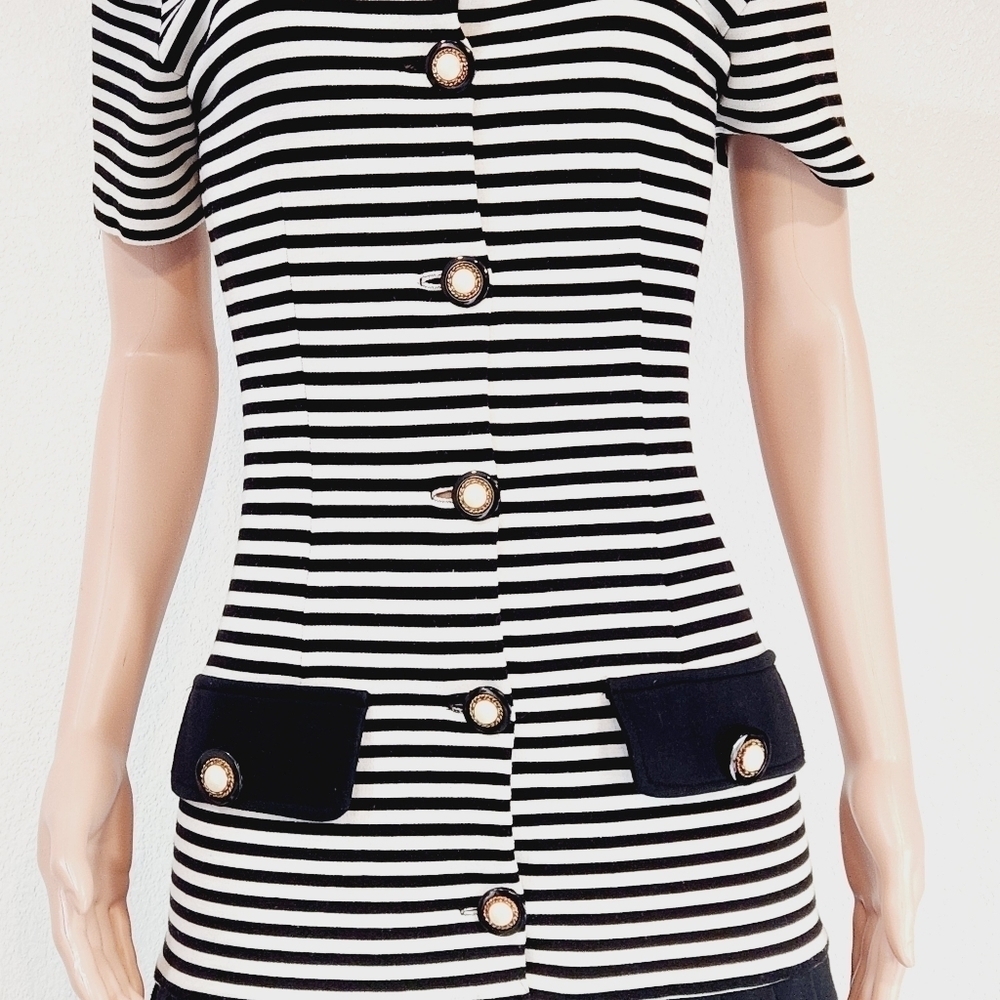 David Benjamin Vintage Navy/White Button Front Dress Sz M - Picture 4 of 15